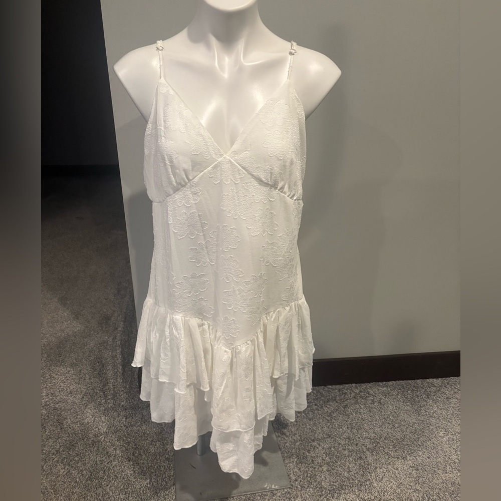 wild fable White Lace Mini Dress with Ruffle Hem